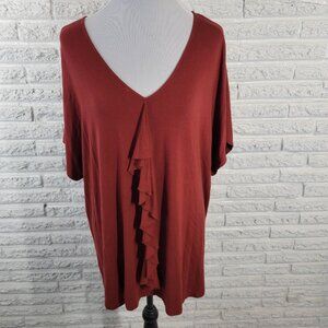 Catherines Women Top 0X 14W 16W Plus Short Sleeve Brown Ruffle BRO16E